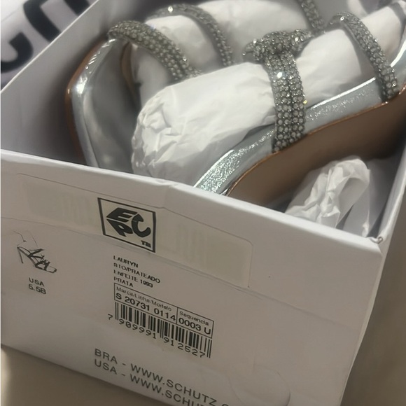 SCHUTZ Glittering Silver Strappy Heels - Picture 4 of 5